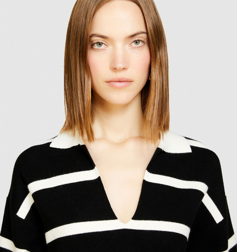Striped maxi polo - women's v-neck sweaters - Black | Sisley image number 5